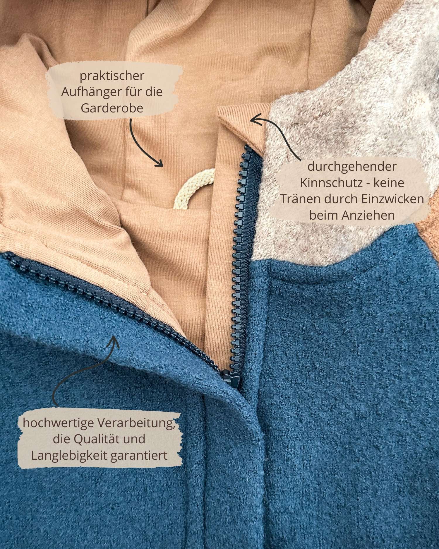 Jungen Colorblocking Kinder Wollwalkjacke mit Reißverschluss und Kinnschutz